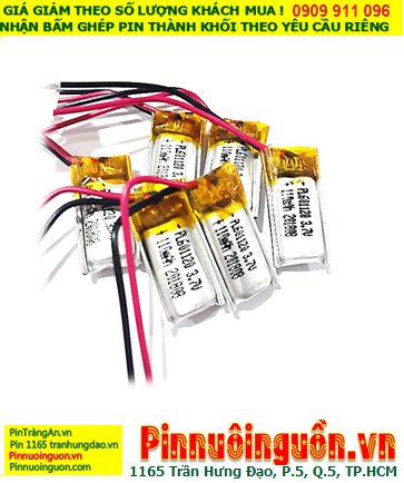 Pin tai nghe Bluetooth Lipo LP-601120, Pin sạc 3.7v Li-polymer LP-601120 (6mmx11mmx20mm) 110mAh | Đã gắn sẳn mạch sạc