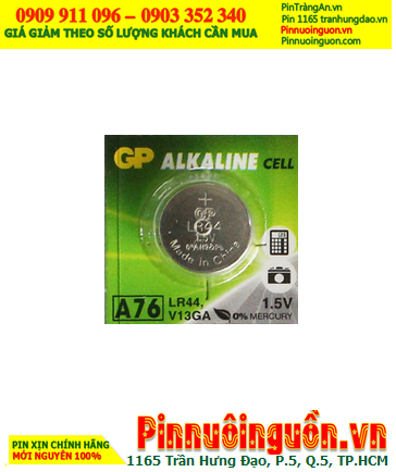GP A76,LR44, AG13 Alkaline 1,5V Battery - Made in China