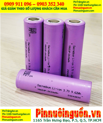 SACREDSUN 18650P, Pin sạc Li-ion 3.7v Sacredsun 18650P (2600mAh, Nội trở mΩ 14.2Wh, Xả 10A) chính hãng