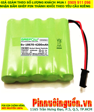 Pin sạc 6v-18670-4200mAh, Pin nuôi nguồn NiMh 6v-18670-4200mAh, Pin sạc GREPOW 6v-18670-4200mAh