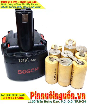 Pin sạc 12v-1500mAh (12v-1.5Ah), Nhận đóng pin Máy khoan Bosch 12v-1500mAh (NiMh 12v-1.5Ah)