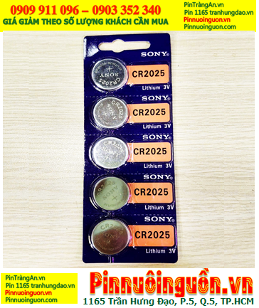 COMBO 01vỉ=5viên Pin Sony CR2025 Lithium 3v  Xuất xứ Indonesia, Giá chỉ 39.000/ Vỉ 5viên
