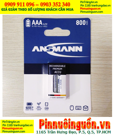 Ansman HR03 AAA800mAh; Pin sạc AAA 1.2v Ansman AAA800mAh-BL2 (Vỉ 2viên)-MẪU MỚI