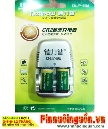 Bộ sạc pin 3v Lithium Delipow DLP-203 kèm sẳn 2 pin sạc Delipow CR2 800mAh 3v chính hãng