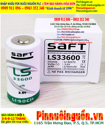 Pin Saft LS33600 _Pin LS33600; Pin nuôi nguồn PLC Saft LS33600 lithium 3.6v D 17000mAh _Xuất xứ Pháp