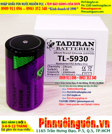 Pin Tadiran TL-5930; Pin TL-5930; Pin nuôi nguồn PLC Tadiran TL-5930 lithium 3.6v D 19000mAh _Xuất xứ Israel