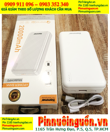 Hammer HP3(W) (VỎ TRẮNG), Pin sạc dự phòng Hammer HP3(W) chuẩn 20 000mAh |TẠM HẾT HÀNG