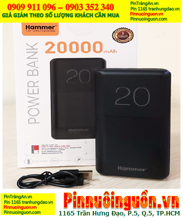 Sạc dự phòng Hammer-19 (vỏ Đen), Pin sạc dự phòng Hammer-19 chuẩn  20 000mAh |TẠM HẾT HÀNG