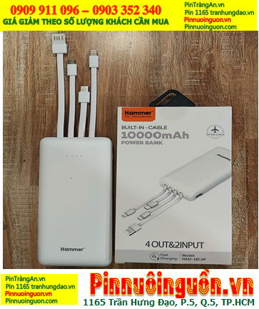 HAM-18CAP, Pin sạc dự phòng HAM-18CAP Buil-In-Cable (chuẩn 10 000mAh) 4 dây USB sạc |TẠM HẾT HÀNG