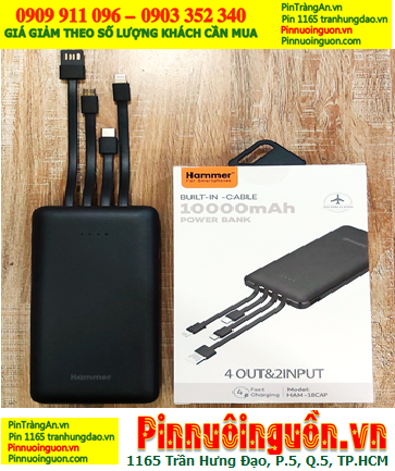 HAM-18CAP, Pin sạc dự phòng HAM-18CAP Buil-In-Cable (chuẩn 10 000mAh) 4 dây USB sạc |TẠM HẾT HÀNG
