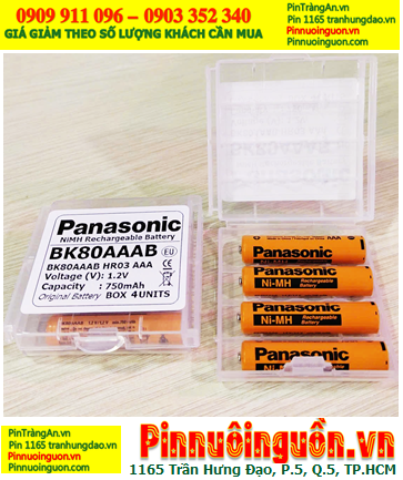 Panasonic BK80AAAB, Pin sạc 1.2v AAA750mAh Panasonic BK80AAAB chính hãng (Box 4viên)