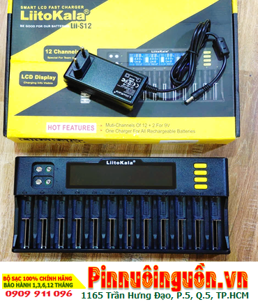 LiitoKala Lii-S12 Máy 12 khe sạc từ 01-12viên Pin AA, AAA, 18650, 21700, 26650, 18350, CR123A...(Lithium, NiMh)