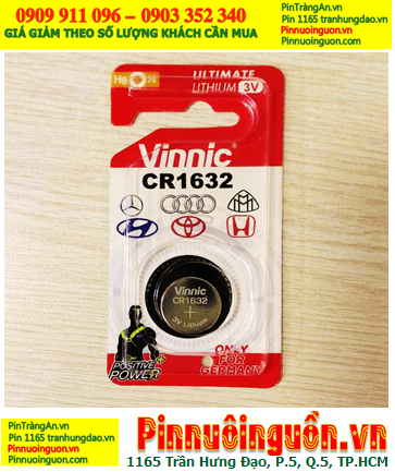 Vinnic CR1632; Pin 3v Lithium Vinnic CR1632 chính hãng (Loại vỉ 01viên)