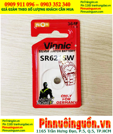 Vinnic SR621SW, Pin đồng hồ 1.55v Silver Oxide Hg0% Vinnic SR621SW-Pin 361F (Loại vỉ 01viên)