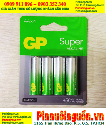 GP15A21SBC4 Super Alkaline, Pin AA 1.5v GP15A21SBC4 /LR6 Super Alkaline (Vỉ 4viên), MẪU MỚI