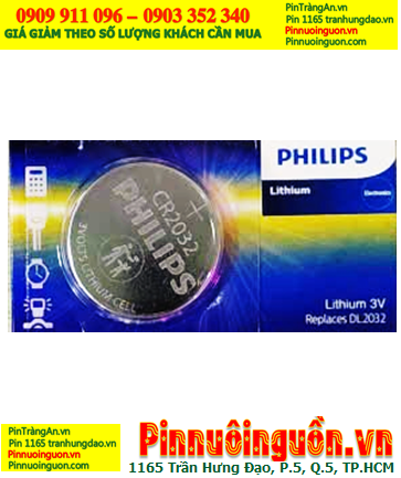 Philips CR2032 DL2032, Pin 3v lithium Philips CR2032P5B/97 với 210mAh chính hãng