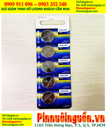 COMBO 01vỉ=5viên Pin 3v lithium Philips CR2032P5B/97 chính hãng _Giá chỉ 98.000đ/ 5viên