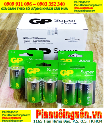 COMBO 01Hộp (10vỉ=20viên) Pin D 1.5v Super Alkaline GP13AETA21-2GSBC2, Giá chỉ 770.000/Hộp