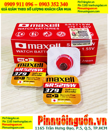 Maxell SR521SW _Pin 379; Pin đồng hồ 1.55v Silver Oxide Maxel SR521SW, Xuất xứ Nhật (Vỉ 01viên)