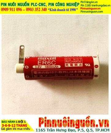Maxell ER6C (Đầu sứ, chân thép); Pin nuôi nguồn PLC Maxell ER6C 3.6v AA1800mAh Lithium Thionyl Chloride