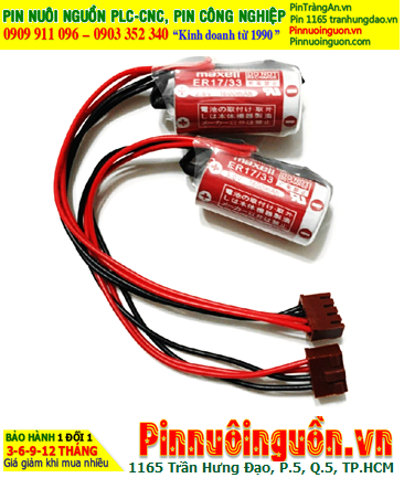 Maxell ER17/33 (zắc JEA 4holes), Pin nuôi nguồn PLC Maxell ER17/33 lithium 3.6v 2/3A 1600mAh, Xuất xứ Nhật