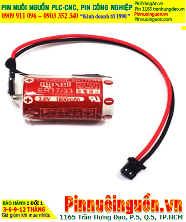 Maxell ER17/33 (Zắc DF1.35); Pin nuôi nguồn PLC Maxell ER17/33 lithium 3.6v 2/3A 1600mAh, Xuất xứ Nhật