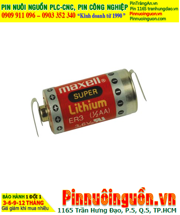 Maxell Super ER3 (chân thép hàn); Pin nuôi nguồn PLC Maxell ER3 Super lithium 3.6v 1/2AA 1100mAh _Xuất xứ Nhật