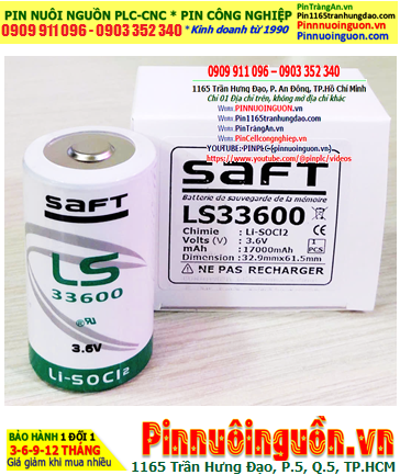 Pin Saft LS33600 _Pin LS33600; Pin nuôi nguồn PLC Saft LS33600 lithium 3.6v D 17000mAh _Xuất xứ Pháp