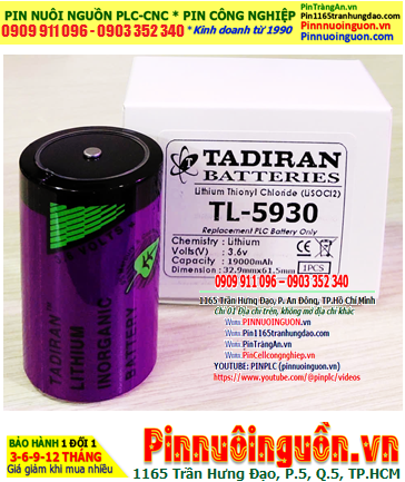 Pin Tadiran TL-5930; Pin TL-5930; Pin nuôi nguồn PLC Tadiran TL-5930 lithium 3.6v D 19000mAh _Xuất xứ Israel