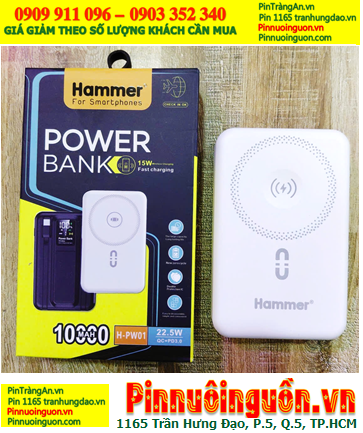 HAMMER H-PW01 Wireless Quick Charge Power Bank /Sạc dự phòng Wireless 10.000mAh LED LCD QC3.0 (màu trắng)