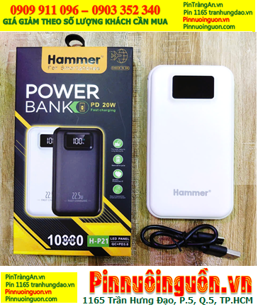 HAMMER H-P21 PowerBank Super Fast Charging /Pin dự phòng 10.000mAh sạc nhanh (20W MAX, LCD % Pin, Cáp)