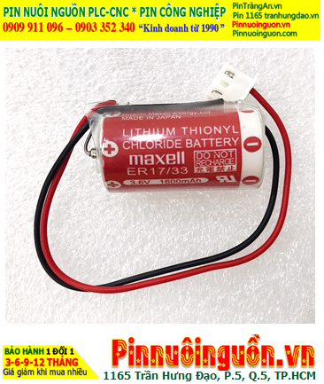 Maxell ER17/33 (Zắc PLC); Pin nuôi nguồn PLC Maxell ER17/33 lithium 3.6v 2/3A 1600mAh, Xuất xứ Nhật