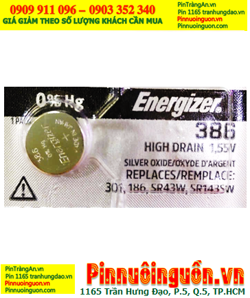 Energizer SR43SW Pin 386, Pin đồng hồ xịn 1.55v Silver Oxide Energizer SR43SW Pin 386, Xuất xứ NHẬT