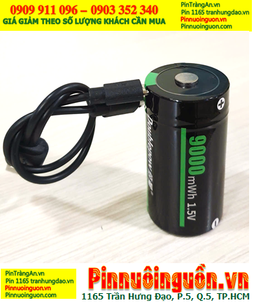 DoublePow HR20 D9000mWh, Pin sạc D 1.5v cổng USB DoublePow HR20 D9000mWh /01viên kèm Cáp sạc