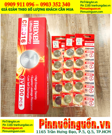 COMBO 1hộp (20vỉ=100viên) Pin Maxell CR2016 lithium 3v chính hãng _Giá chỉ 779.000đ/ HỘP 100viên