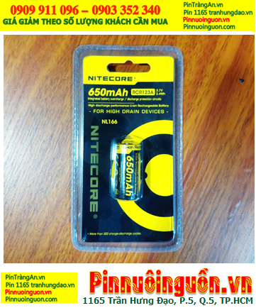 Nitecore RCR123A (NL166) ; Pin sạc 16340 lithium 3.7v Nitecore RCR123A  650mAh (NL166)