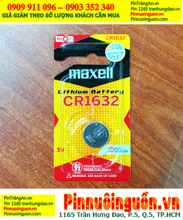 Maxell CR1632; Pin Maxell CR1632 1BS PRO lithium 3v NHẬT, Vỉ 1viên (MẪU MỚI)