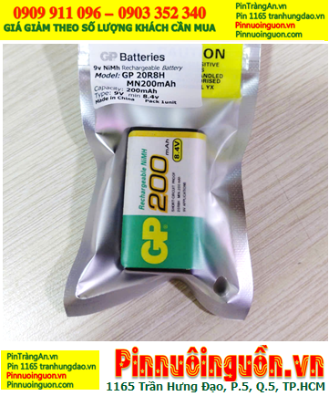 Pin GP20R8H MN2000mAh 6HR61 - Pin sạc 9v GP20R8H 200mAh công nghiệp (Loại gói 1viên)