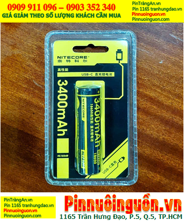 Nitecore NL1834R - Pin sạc 18650 lithium 3.7v Nitecore NL1834R 3400mAh 11.4Wh /thân Pin có cổng sạc USB Type C