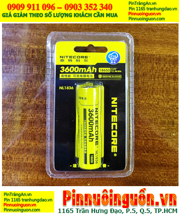 Pin Vape_Pin thuốc lá điện tử, Pin sạc 18650 lithium 3.7v-Max 4.2v Nitecore NL1836 (3600mAh Nội trở 12.96Wh, 3A)