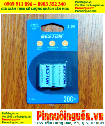 BESTON CR2-300, Pin sạc 3V LifePO4 Beston CR2-300 (300mAh, 0.9Wh) chính hãng, Giá/ vỉ 2viên