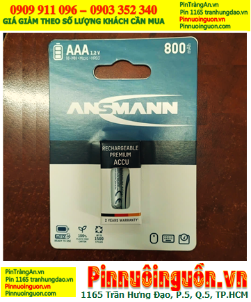Ansman HR03 AAA800mAh; Pin sạc AAA 1.2v Ansman AAA800mAh-BL2 (Vỉ 2viên)-MẪU MỚI