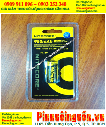 Nitecore NL169; Pin sạc 3.6v-3.7v 16340 Lithium Li-ion Nitecore NL169 (950mAh Nội trở 3.7Wh) chính hãng