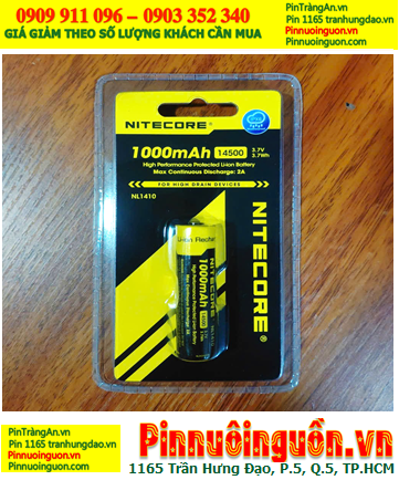 Nitecore NL1410 (14500); Pin sạc 3.7v 14500 Lithium Nitecore NL1410 (AA 1000mAh, Nội trở 3.42Wh) chính hãng
