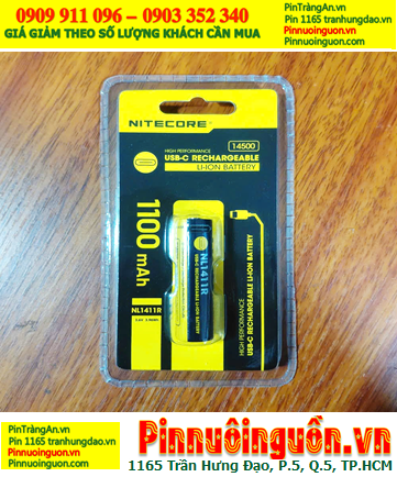 Nitecore NL1411R, Pin sạc 3.7v 14500 Li-ion Nitecore NL1411R (1100mAh, 3.96Wh /Thân có cổng sạc USB-Type C