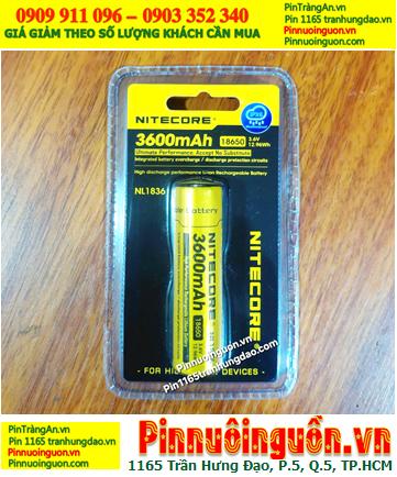Nitecore NL1836; Pin sạc 18650 lithium 3.7v-Max 4.2v Nitecore NL1836 (3600mAh Nội trở 12.96Wh, 3A)