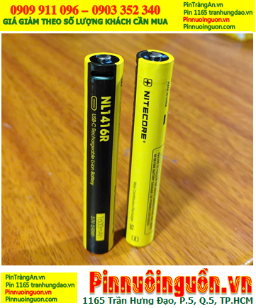 Nitecore 1416R, Pin sạc 3.7v Nitecore 1416R (14mm x 98mm, cổng USB thân pin, 5.92Wh, 5A, 1600mAh)